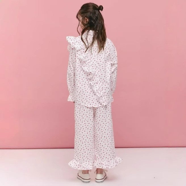 Conjunto de dos piezas para niñas, camisa con volantes americanos y pantalones de algodón, estilo INS ruso, primavera/verano 2026, en stock【mh0013858】