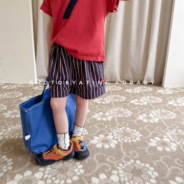 Navy Red Stripe Cotton Shorts 【mh0012664】