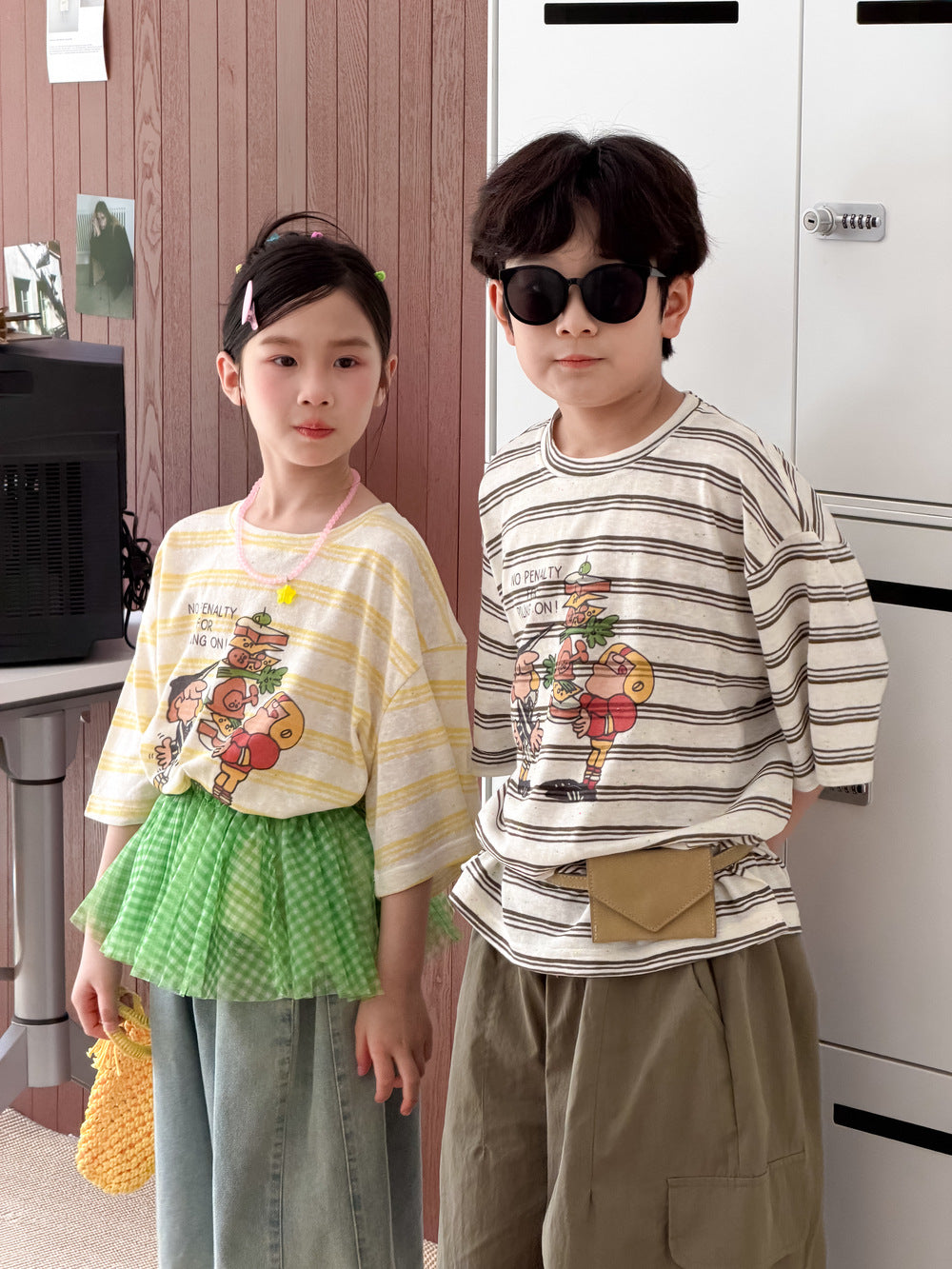 Cartoon Stripe Tee ボーダー 半袖Tシャツ【mh0013530】