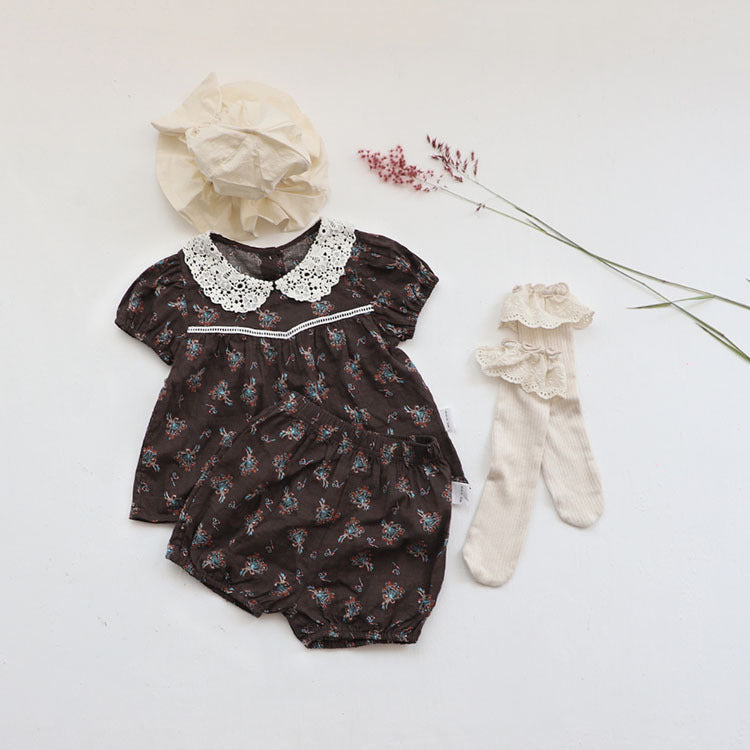 Floral Lace Collar Set - Small Floral Short-Sleeved Tunic Set 【mh0012695】