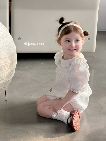 Eyelet Cotton Puff Sleeve Romper