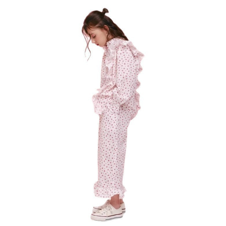 Conjunto de dos piezas para niñas, camisa con volantes americanos y pantalones de algodón, estilo INS ruso, primavera/verano 2026, en stock【mh0013858】
