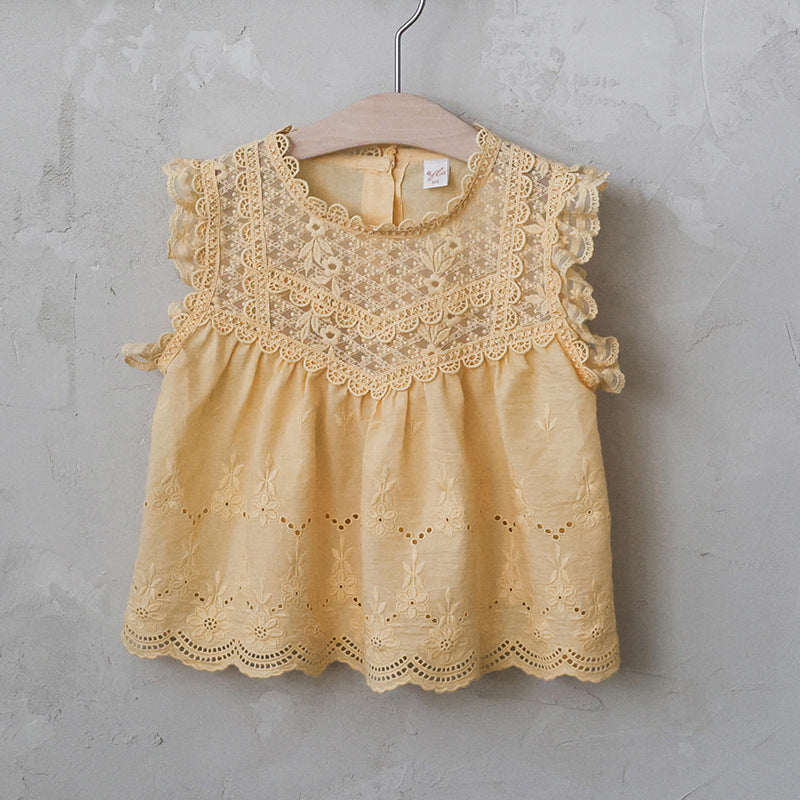 Lace Embroidered Sleeveless Tee 刺繍レース ノースリーブTシャツ【mh0012991】