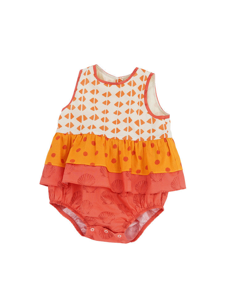 Sleeveless Ruffled Romper Dress 幾何学模様 ノースリーブロンパース【mh0013210】