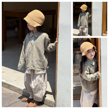 -ニットVネックシンプルカーディガン【mh0011028】 - mamahalo shop - カーディガン・パーカー -  べビー服 - 子供服 - 男の子 - 女の子