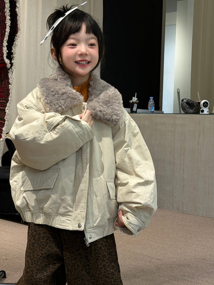 Chaqueta bomber acolchada con cuello de borreguito y cremallera para niños y jóvenes【mh0014688】