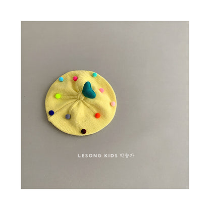 ベビー帽子 カラフルぽんぽん ハート ニット ベレー帽【mh0011842】