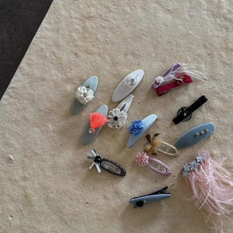 キッズ ハンドメイド レース ライストーン ヘアクリップ【mh0014102】