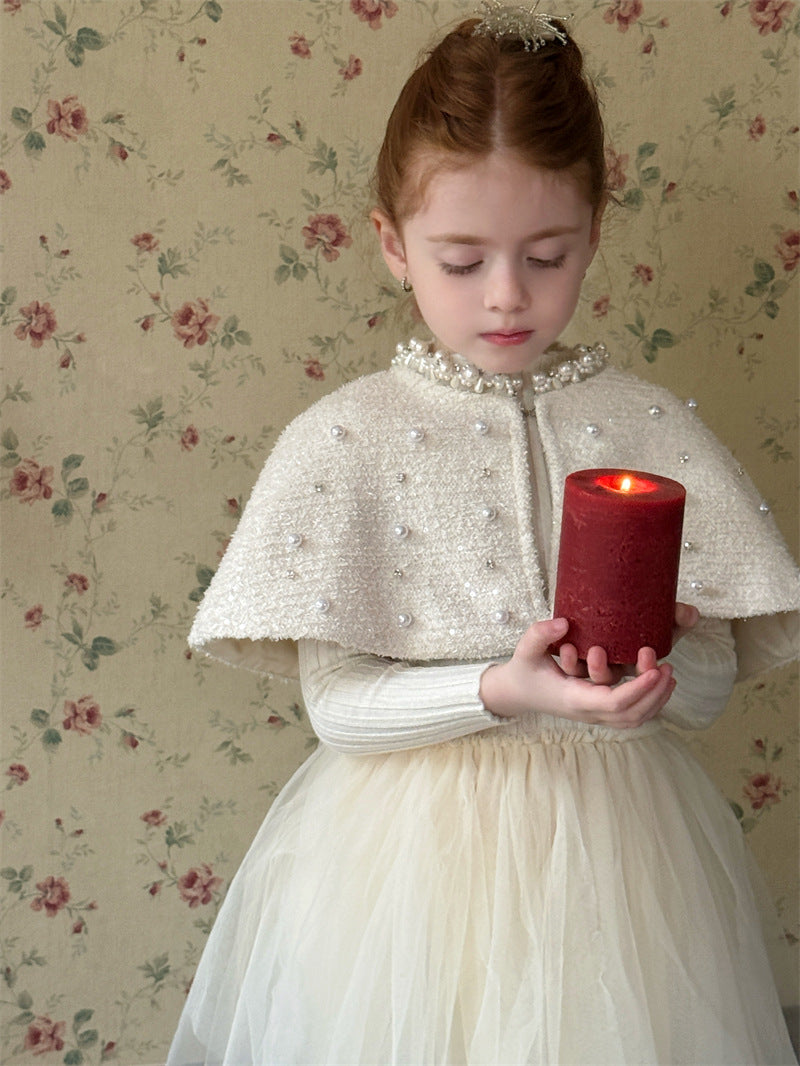 長袖ワンピース/ショールケープ チュチュスカートドレス パール刺繍ボレロ【mh0011899】