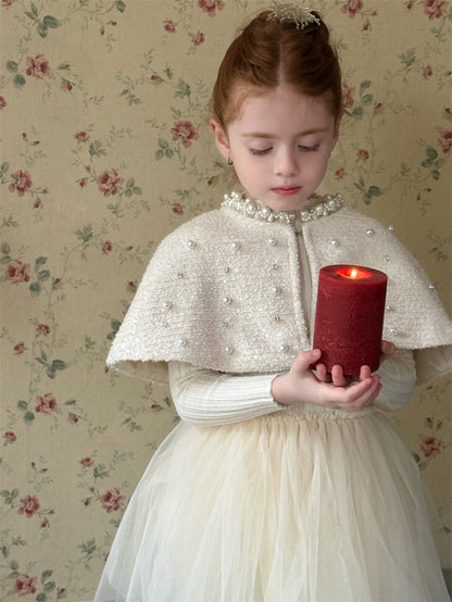 長袖ワンピース/ショールケープ チュチュスカートドレス パール刺繍ボレロ【mh0011899】