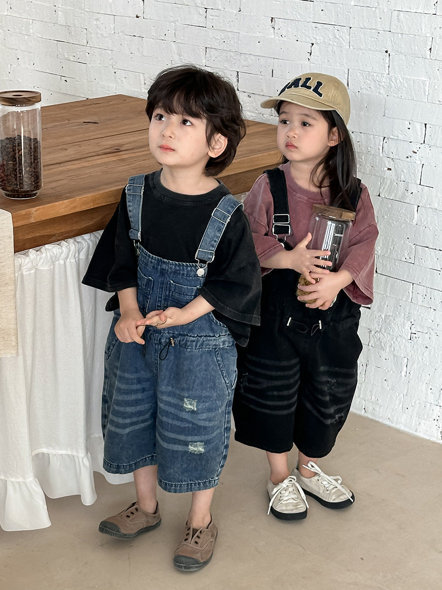 Vintage Casual Denim Overalls サロペット ハーフパンツ【mh0013468】