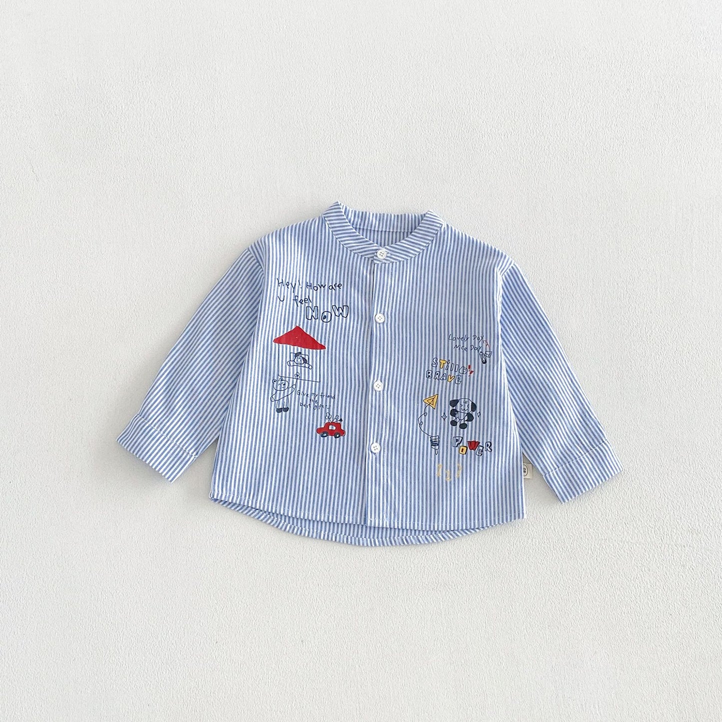 Camisa de manga larga con cuello alto, estampado de rayas y pantalón cargo para niños【mh0014028】