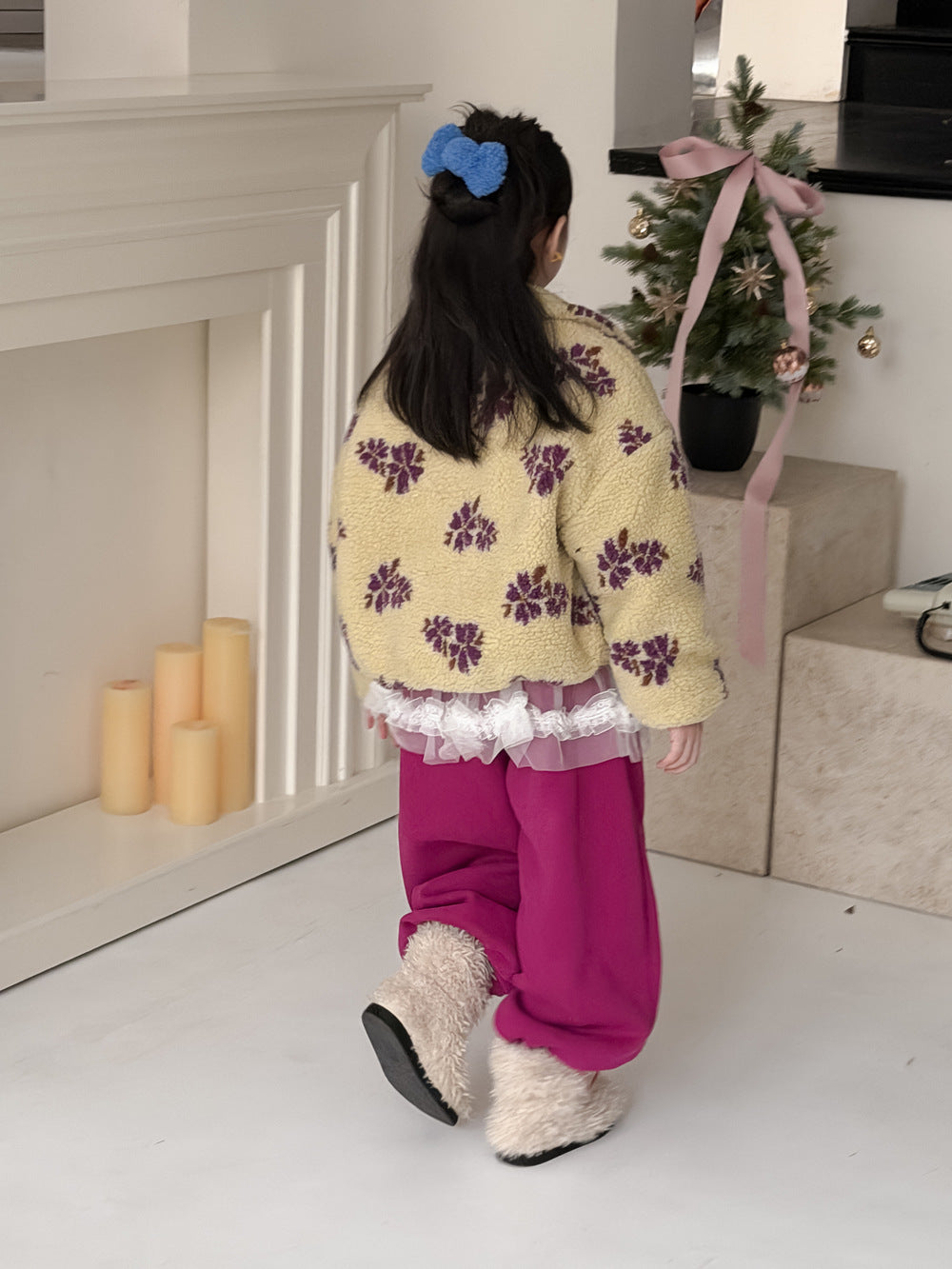 フリースジップアップジャケット フラワー花柄 襟付き【mh0011871】