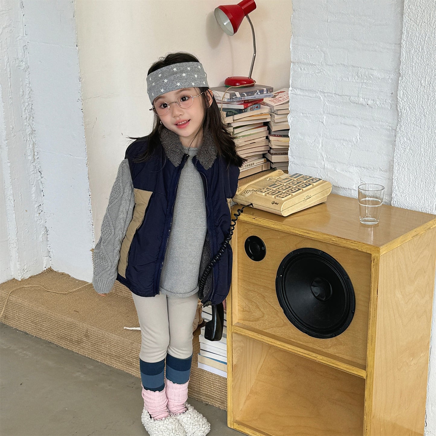 パッチワークベスト 裏ボアフリース スタンドカラー【mh0011920】