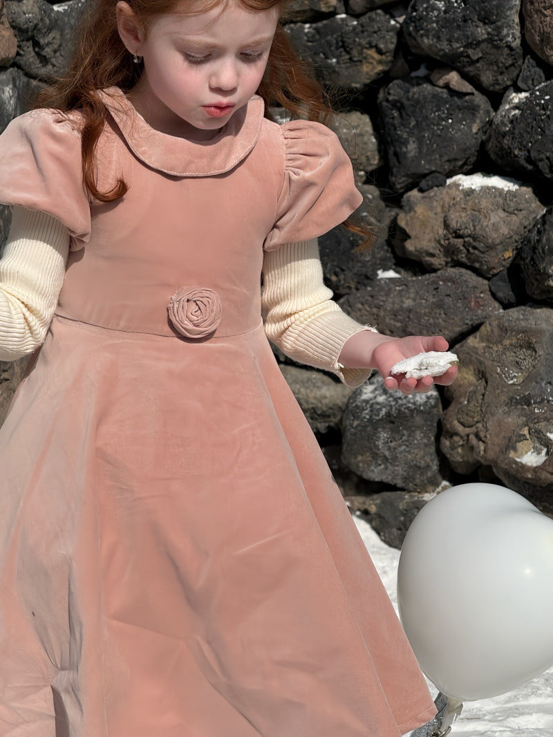 半袖パフスリーブワンピース レトロ クラッシック 発表会 ドレス【mh0011892】