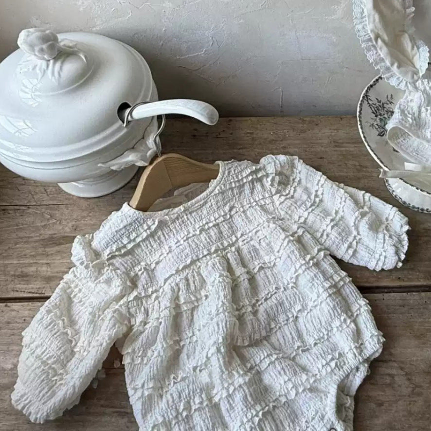 Baby Long Sleeve Romper with Ruffles, Bunny Ear Bonnet Set【mh0013880】