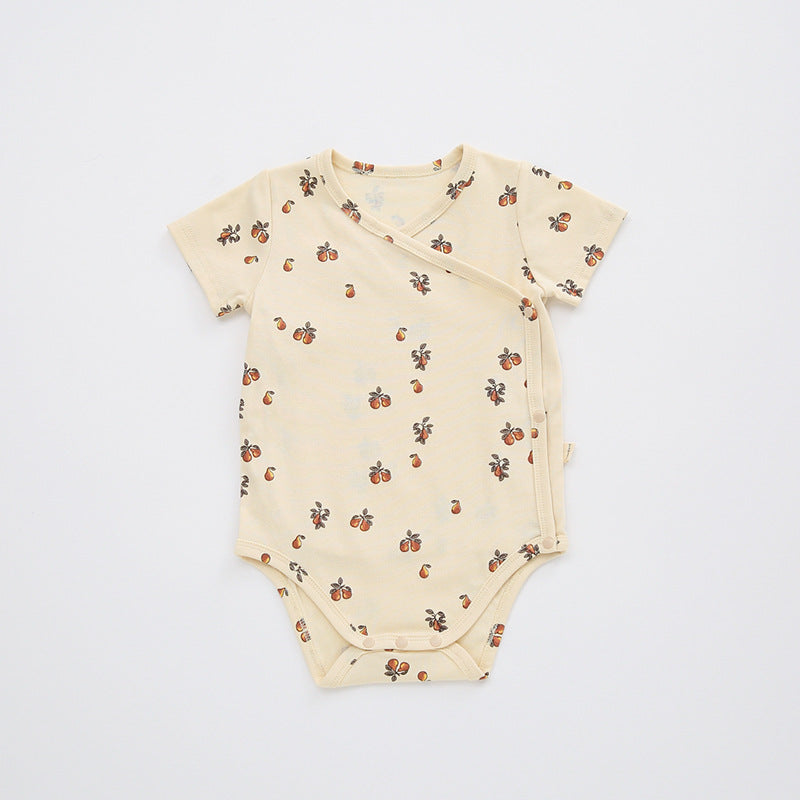 Short Sleeve Fruit Pattern Wrap Romper ナチュラル 半袖ロンパース【mh0013593】