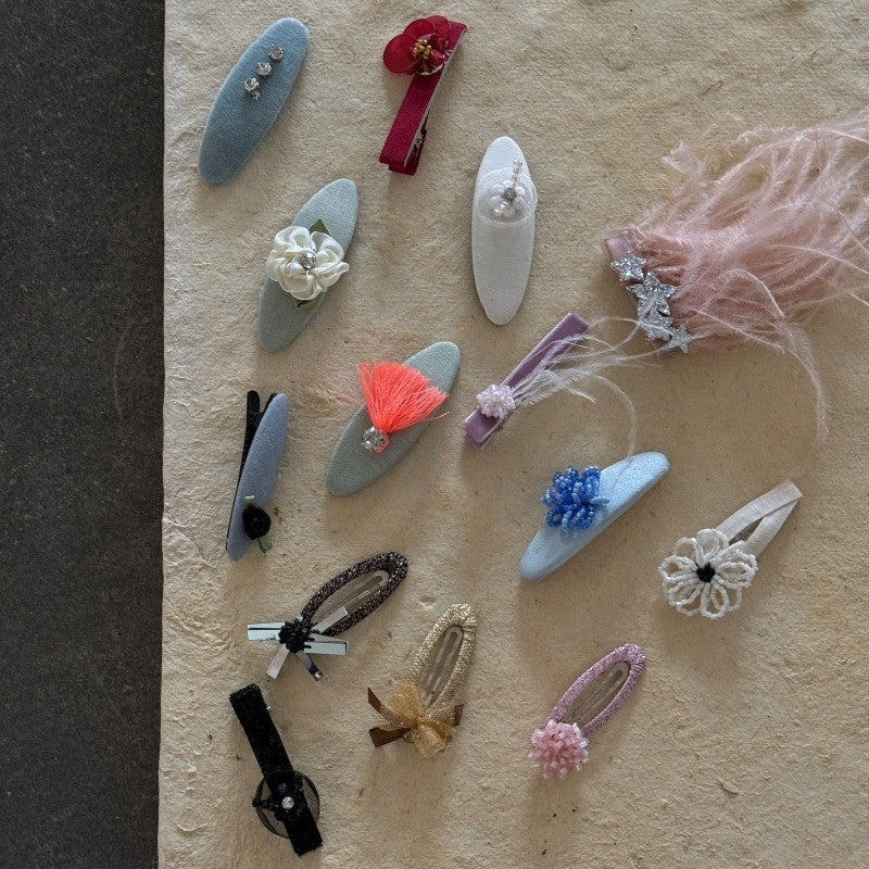 キッズ ハンドメイド レース ライストーン ヘアクリップ【mh0014102】