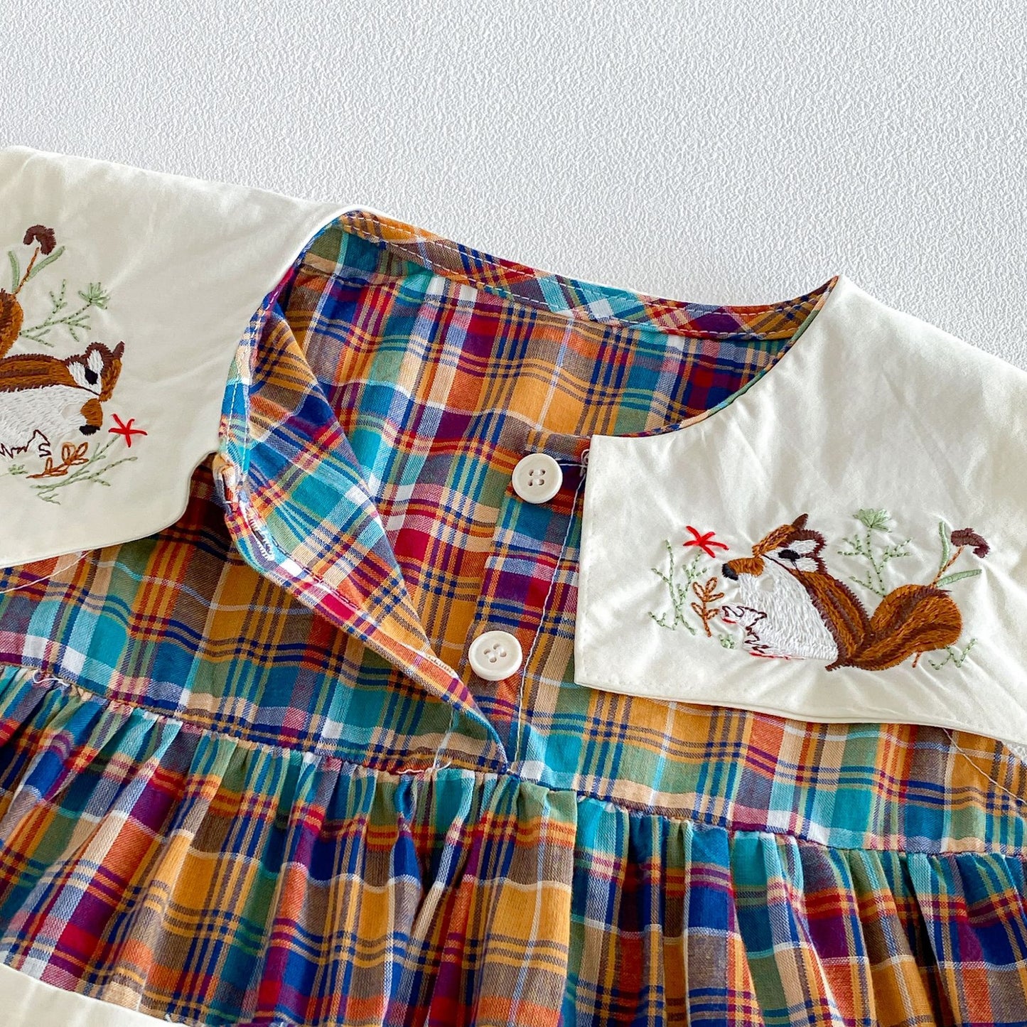 キッズ チェック 刺繍 ポケット ノースリーブ ワンピース【mh0013848】
