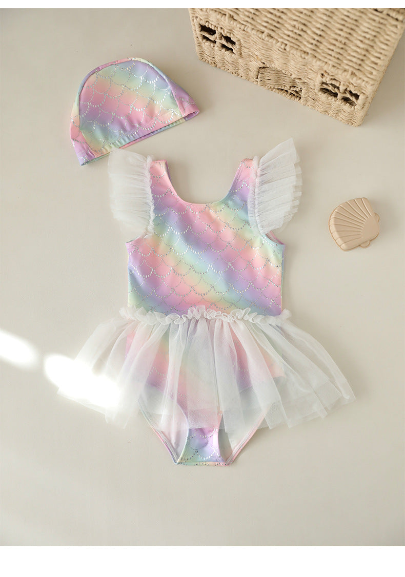 UPF50 Plus Rainbow Mermaid Tulle Swimsuit 虹色 チュール 水着【mh0012590】