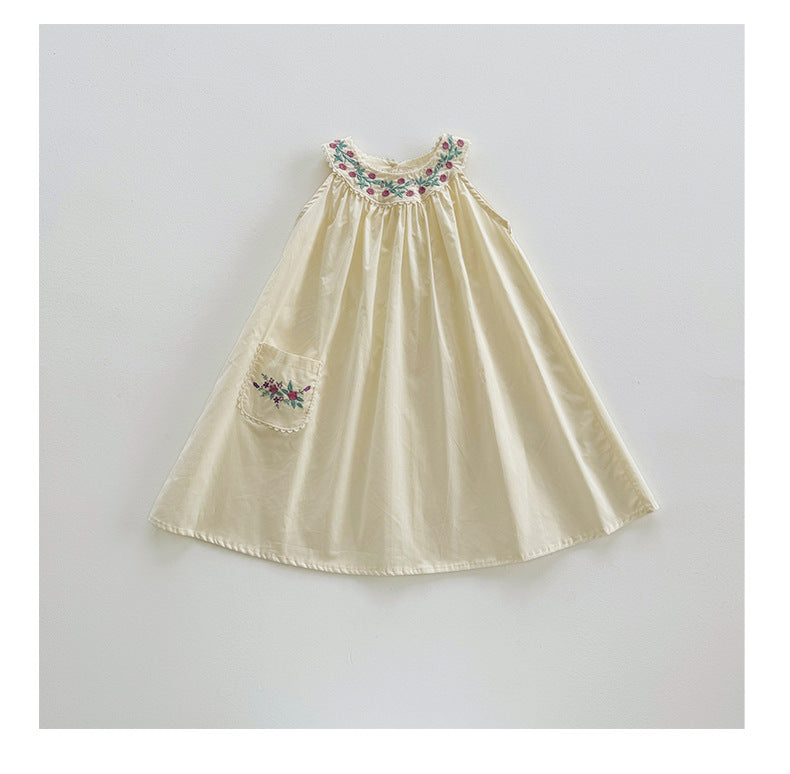Camellia Embroidery Tiered Strap Dress フラワー ノースリーブワンピース【mh0013658】