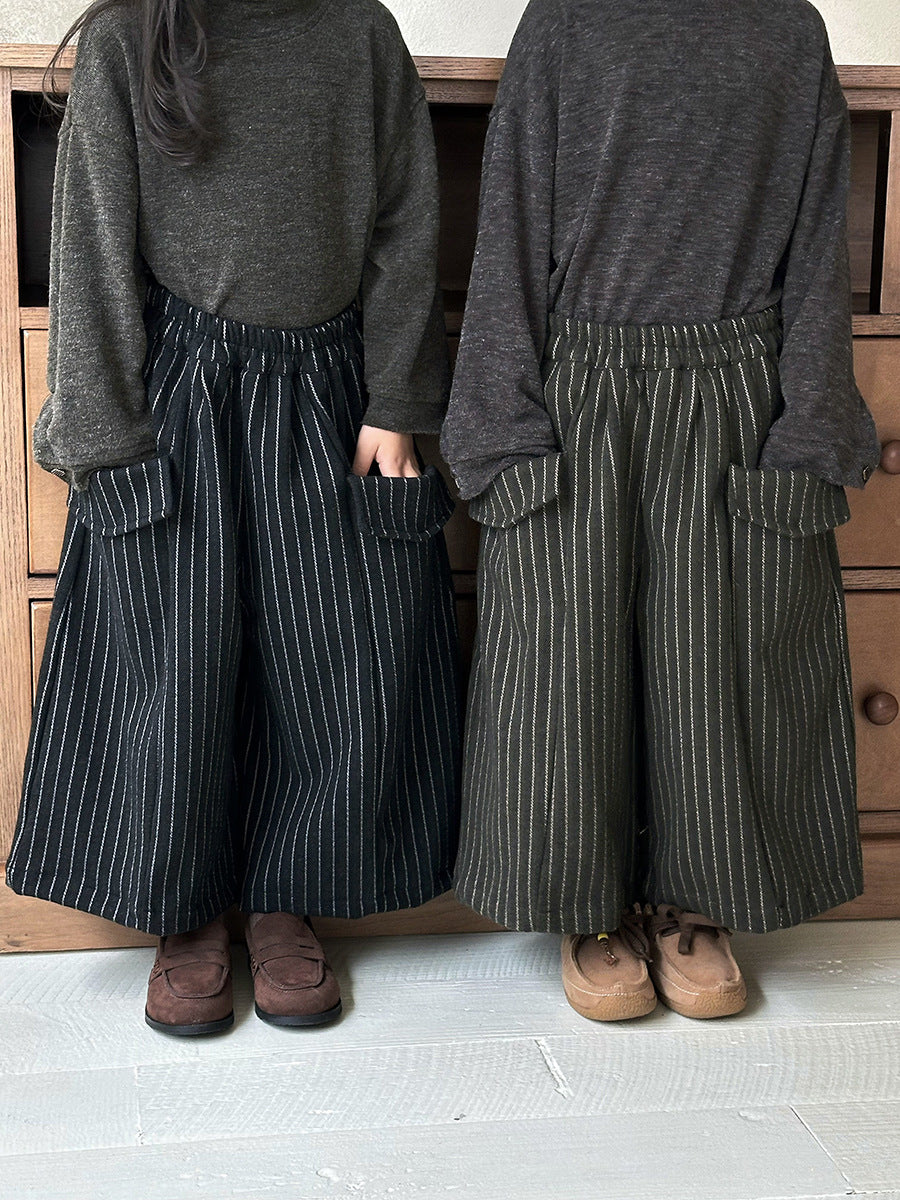 Pantalones anchos sueltos a rayas con bolsillos grandes para niños【mh0014289】