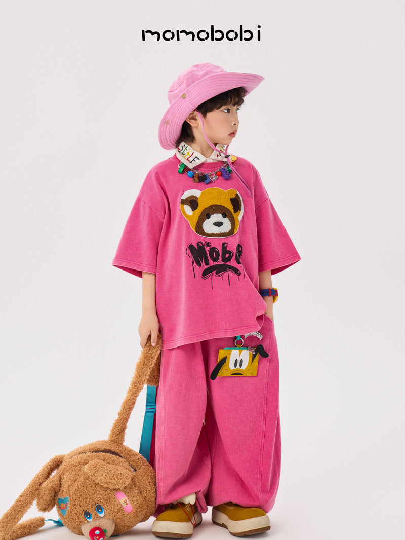 Flock Print Raccoon Tee & Wide Pants アライグマ 半袖Tシャツ ロングパンツ セット【mh0013005】