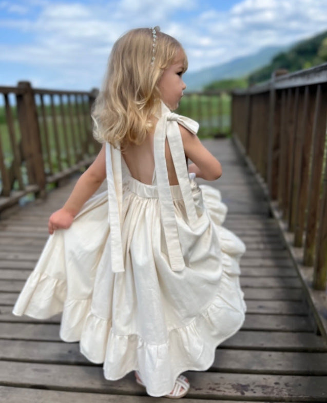 Kids' Back Ribbon Ruffle Hem A-Line Sleeveless Camisole Dress [mh0013871]