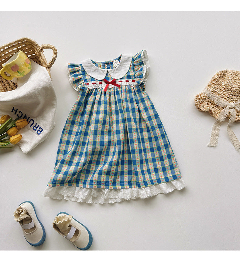 Jacquard Plaid Princess Dress チェック フリルスリーブワンピース【mh0013660】