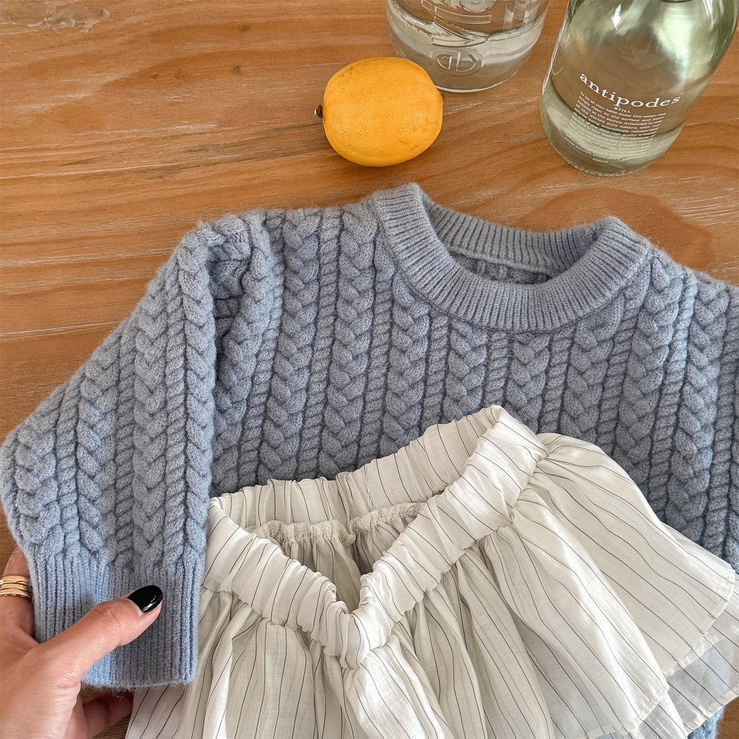 ケーブル編みクルーネックセーター【mh0010906】