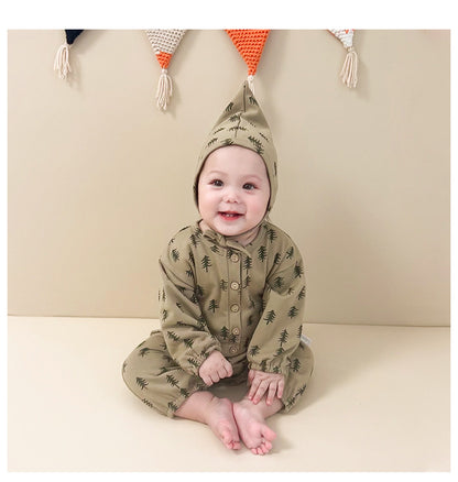 -木ツリー/月ムーンプリント長袖ロンパース/カーディガンジャケット【mh0010745】 - mamahalo shop - 長袖ロンパース -  べビー服 - 子供服 - 男の子 - 女の子