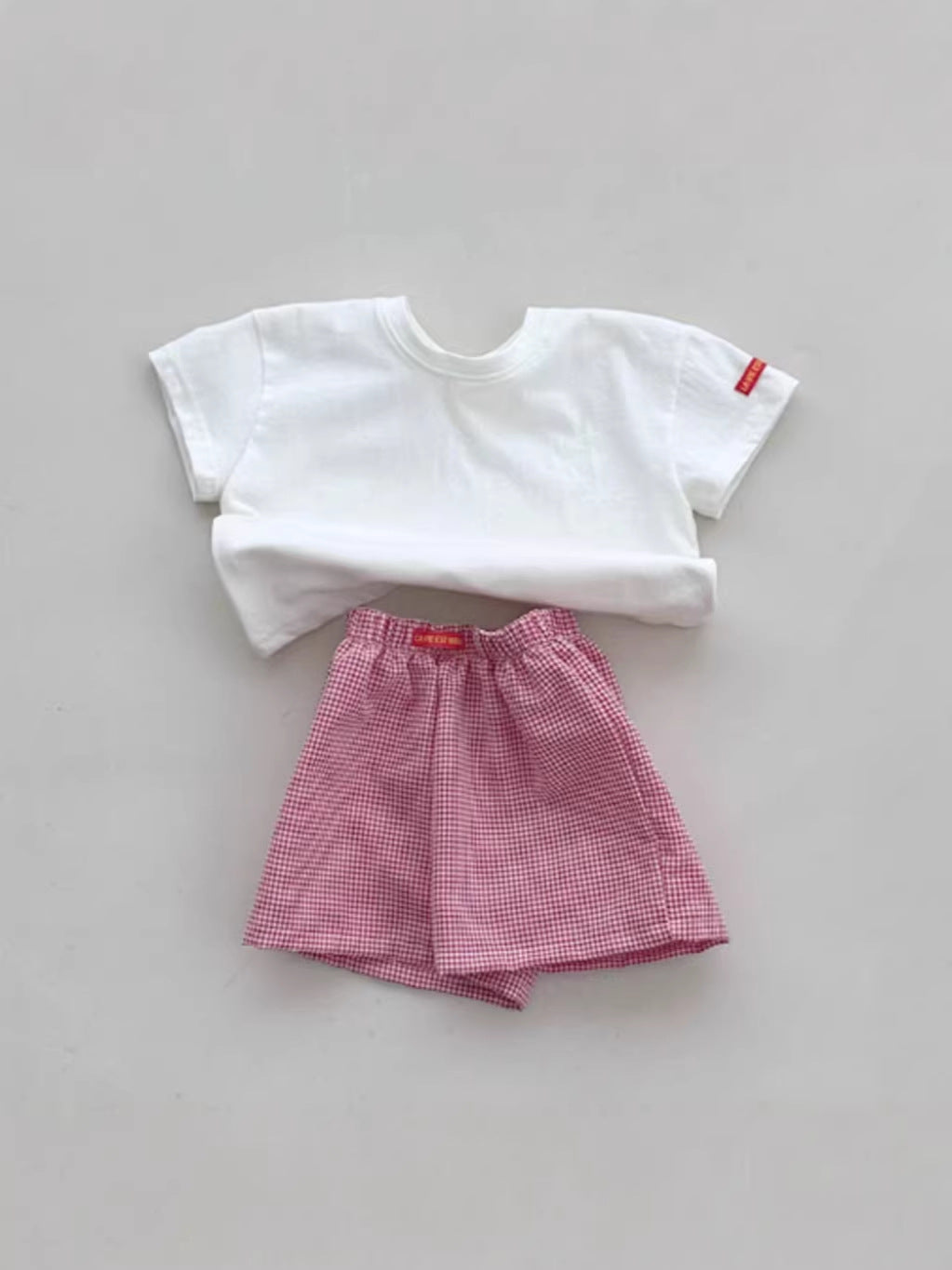 Solid Plaid ShortSleeves Shorts Set チェック 半袖Tシャツ ショートパンツ セット【mh0013269】