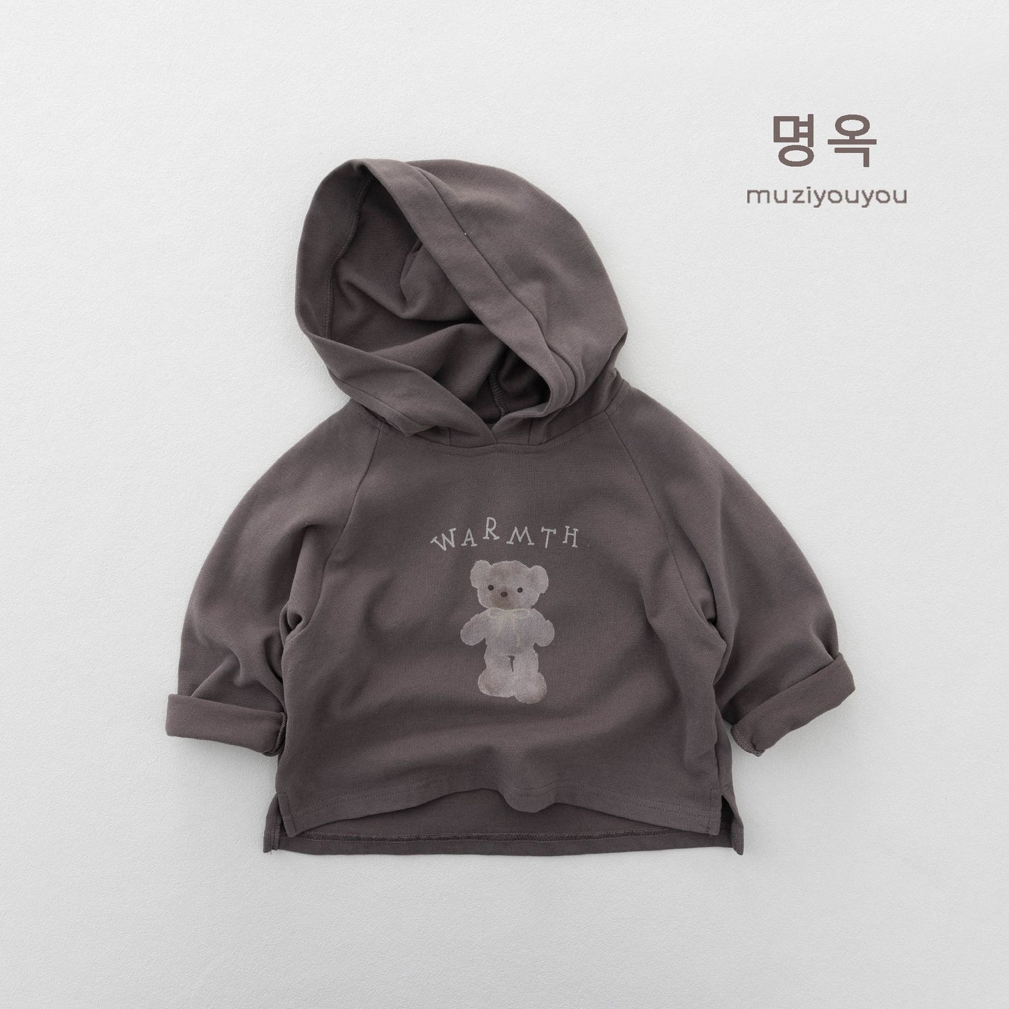 キッズ ベア レター プリント フード付き 長袖Tシャツ【mh0014181】