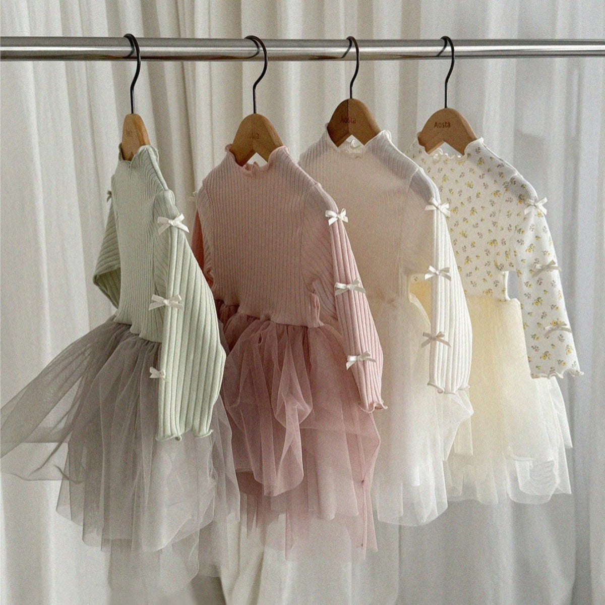 Baby Ribbon Mesh Long Sleeve Dress [mh0013884]