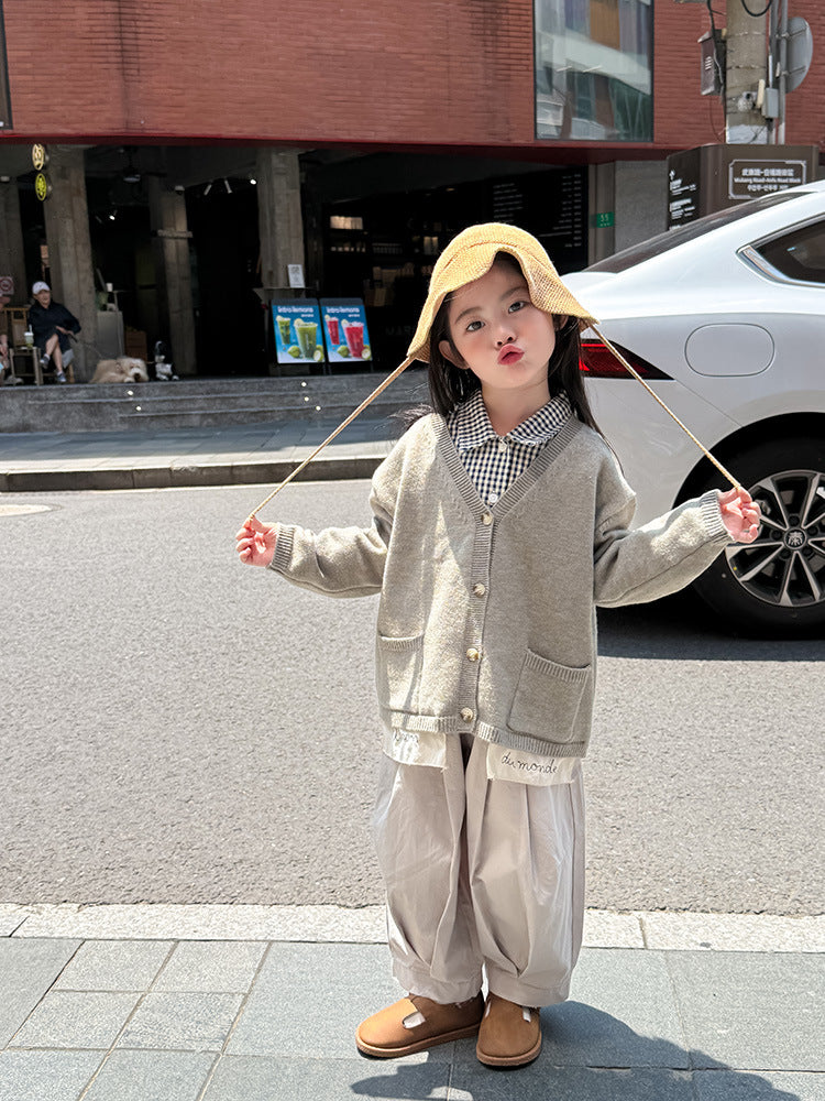 -ニットVネックシンプルカーディガン【mh0011028】 - mamahalo shop - カーディガン・パーカー -  べビー服 - 子供服 - 男の子 - 女の子