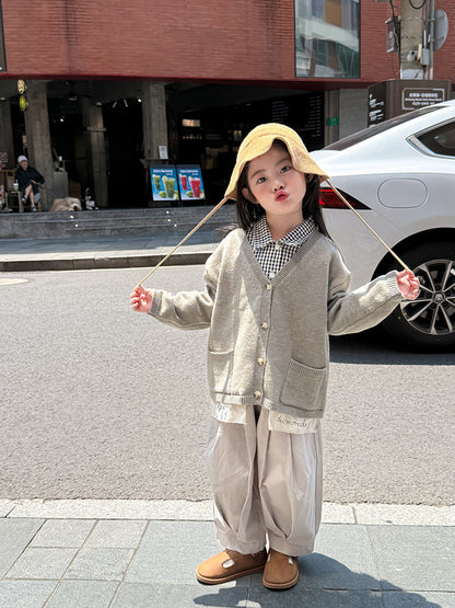 -ニットVネックシンプルカーディガン【mh0011028】 - mamahalo shop - カーディガン・パーカー -  べビー服 - 子供服 - 男の子 - 女の子