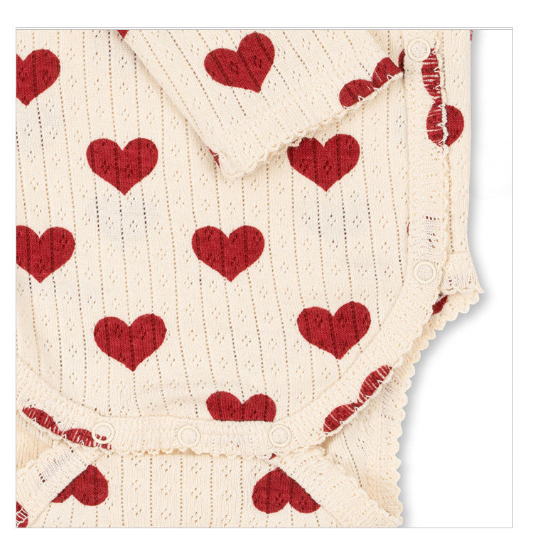 -ハート/リボン長袖肌着ロンパース/ロングパンツ【mh0010732】 - mamahalo shop - ロンパースセットアップ -  べビー服 - 子供服 - 男の子 - 女の子