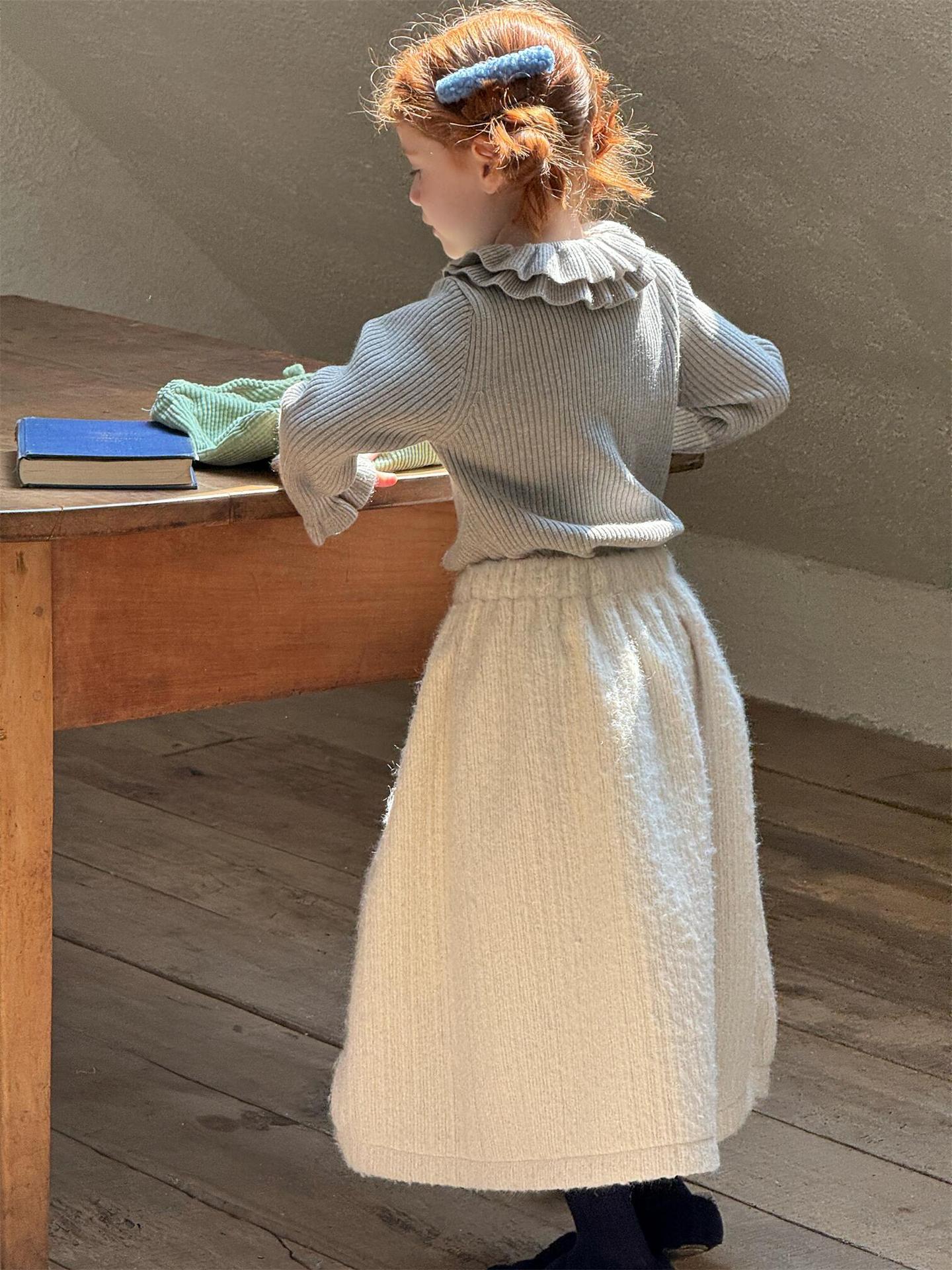 長袖カットソー ダブルラッフルカラー ニットTシャツセーター【mh0011756】