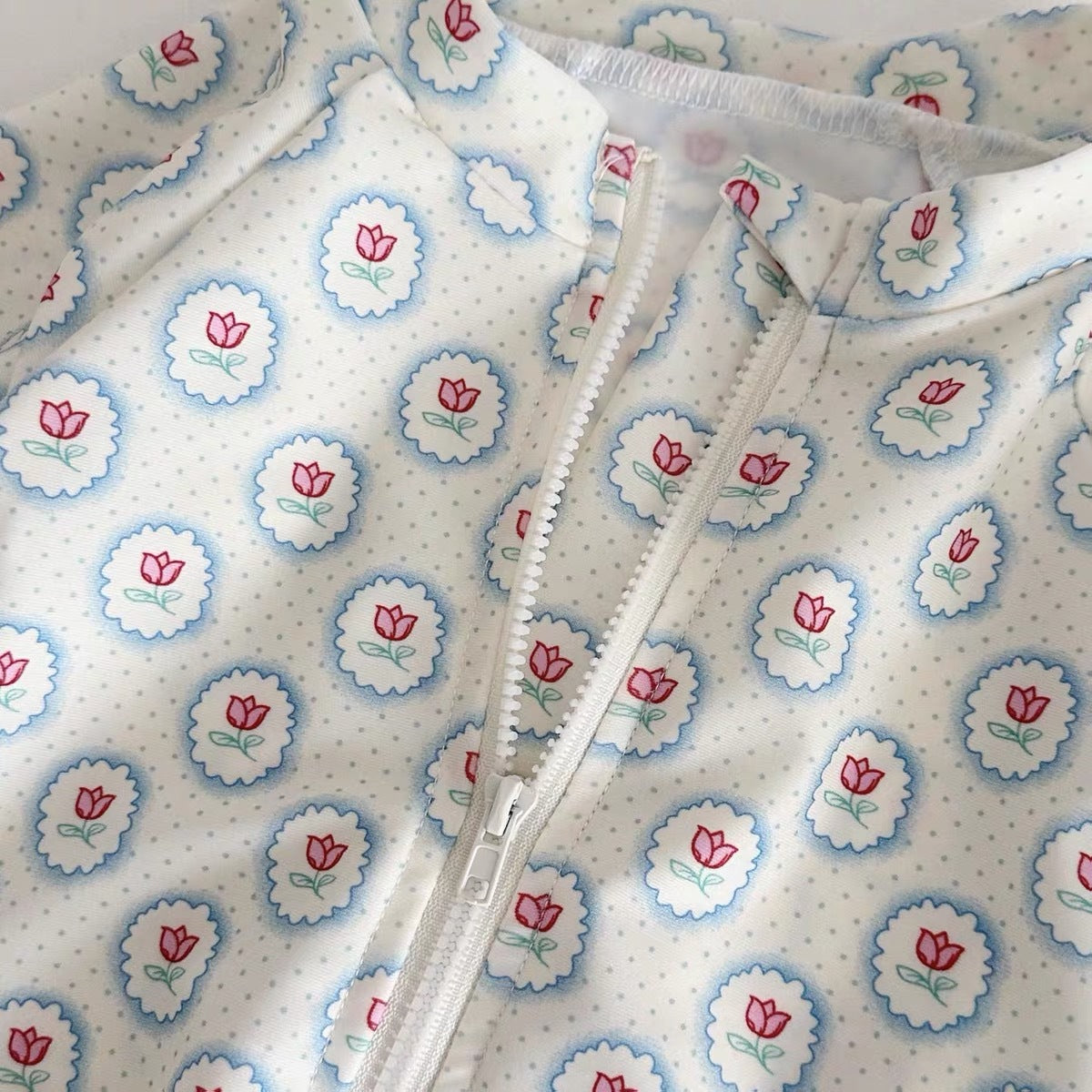 Floral Long-sleeve Sun Protection Quick-Dry Swimwear チューリップ 長袖ワンピース水着【mh0013321】