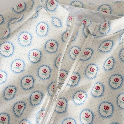 Floral Long-sleeve Sun Protection Quick-Dry Swimwear チューリップ 長袖ワンピース水着【mh0013321】