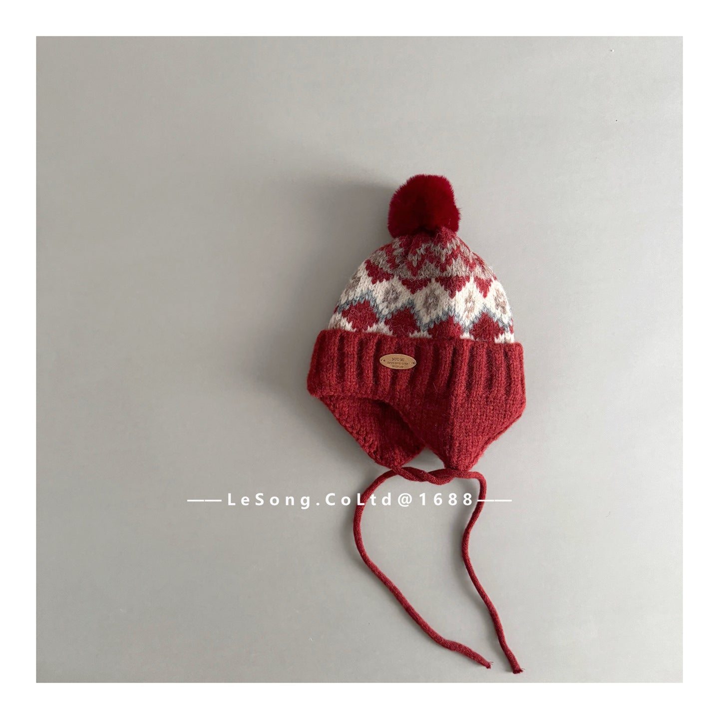 キッズ ニット帽 ノルディック柄 耳当て付き ボンボン 韓国風【mh0011593】