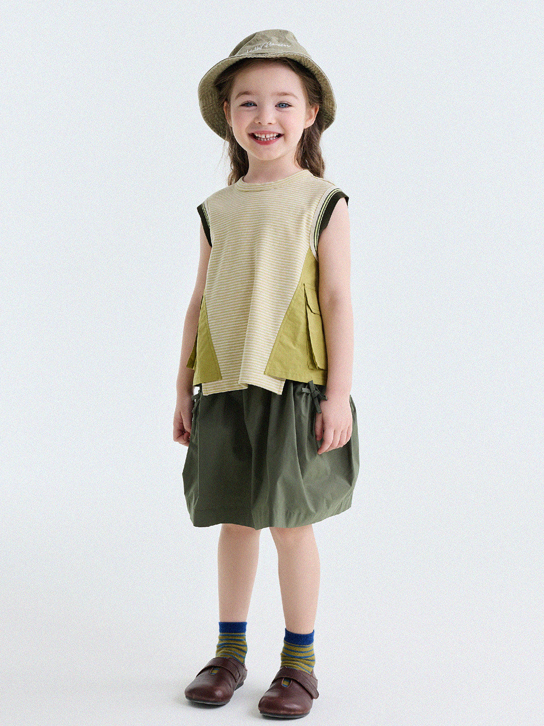 Striped Cargo Vest Cotton T-shirt Camiseta sin mangas de rayas【mh0013203】