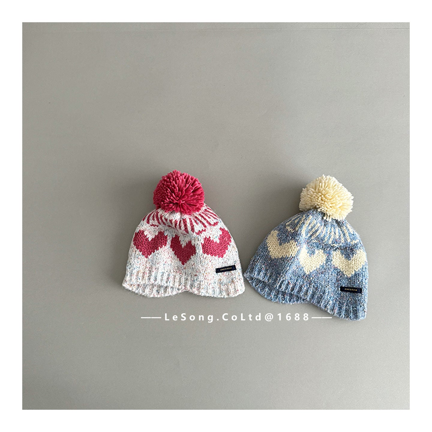 キッズ帽子 ニット ハート ぽんぽん ビーニー ニットキャップ【mh0011838】