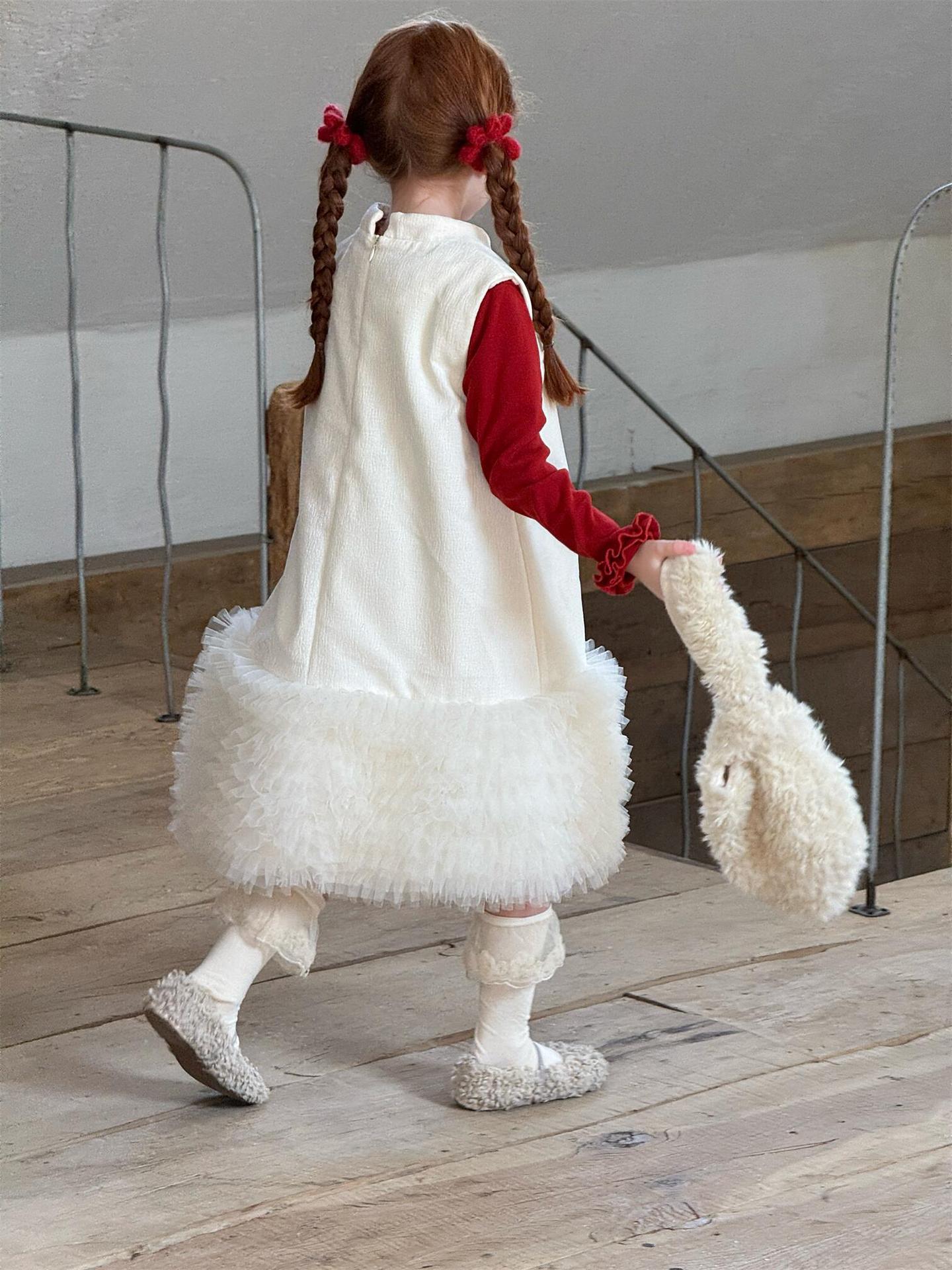 ノースリーブワンピース チュールフリルスカート フリース チャイナドレス【mh0011766】