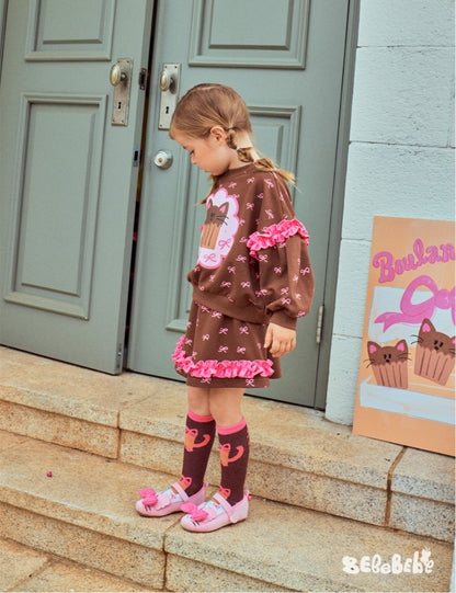 -ねこ柄ジップアップパーカー/フリルスウェットシャツ/フリルキュロットスカート/スカート付きパンツ【mh0010983】 - mamahalo shop - 長袖セットアップ -  べビー服 - 子供服 - 男の子 - 女の子