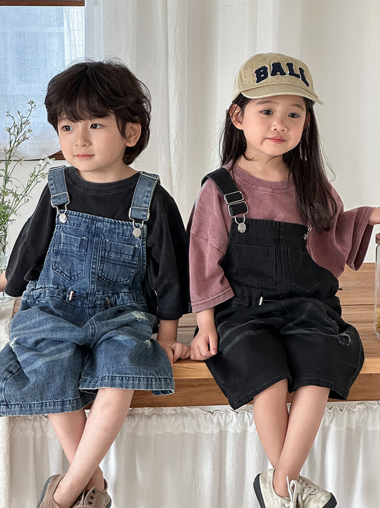 Vintage Casual Denim Overalls サロペット ハーフパンツ【mh0013468】