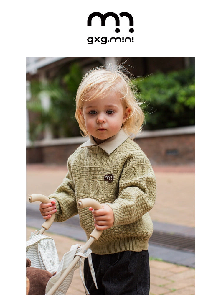 -長袖ニットセーター ケーブル編み リブ編み クルーネック プルオーバー【mh0011305】 - mamahalo shop - ニット・セーター -  べビー服 - 子供服 - 男の子 - 女の子