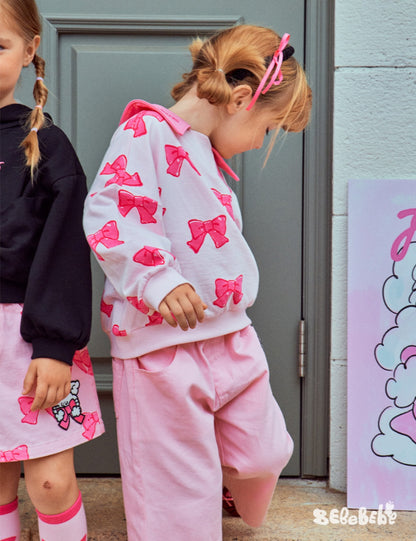 -リボン柄ビッグカラー長袖スウェット/フリル付きミニスカートセットアップ 2点セット【mh0010980】 - mamahalo shop - 長袖セットアップ -  べビー服 - 子供服 - 男の子 - 女の子