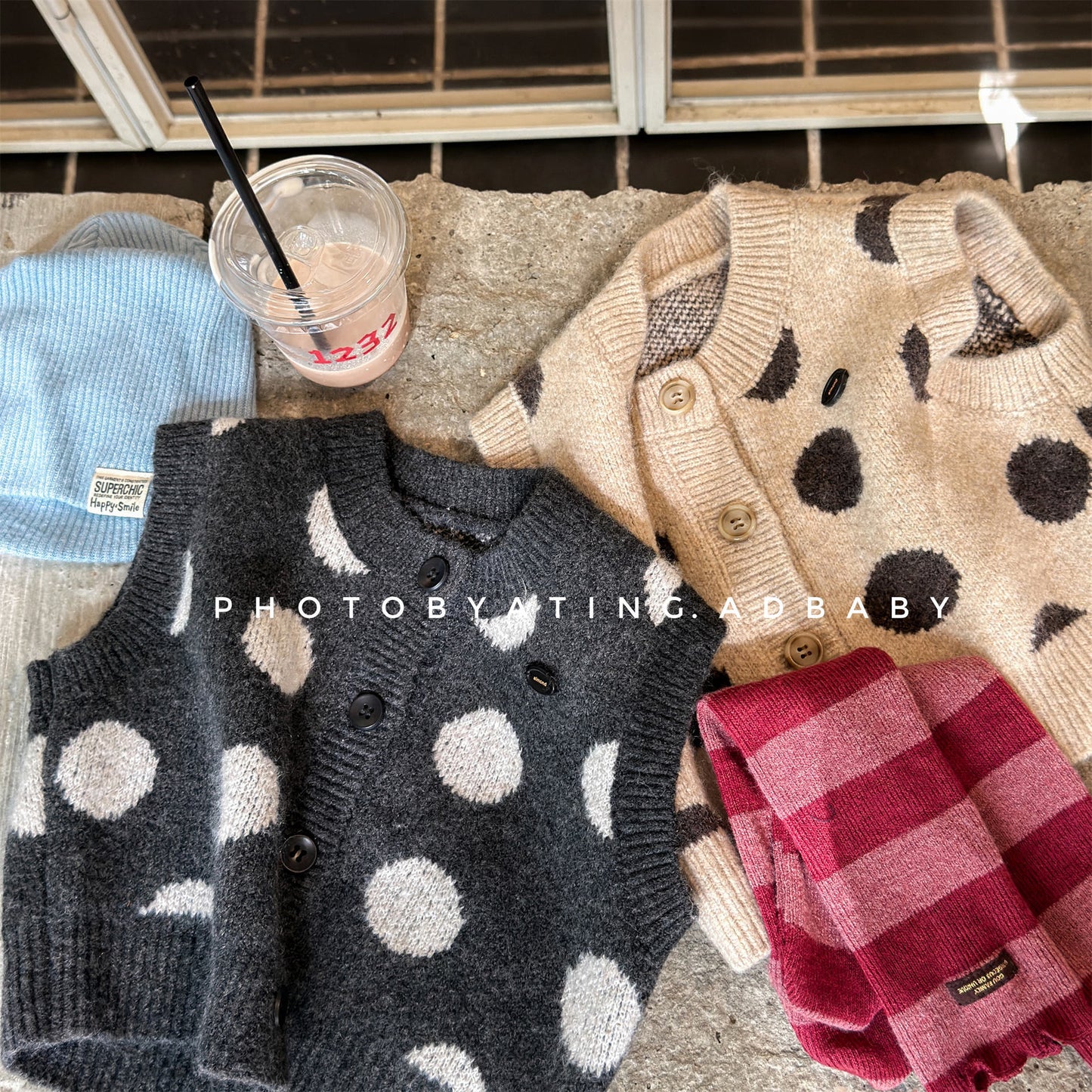 ニットベスト コインドット 水玉 前あき【mh0011922】