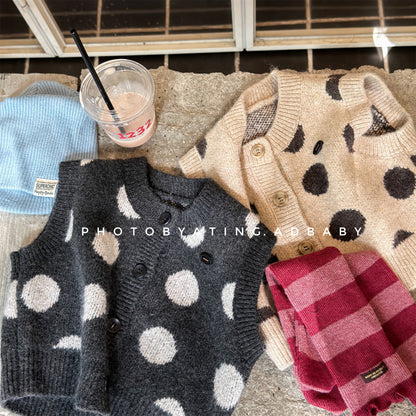 ニットベスト コインドット 水玉 前あき【mh0011922】